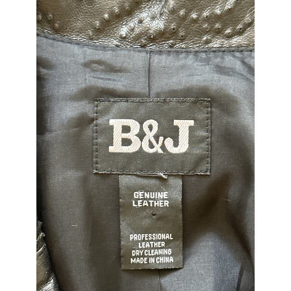 VTG 90s Y2K B&J Genuine Leather Blazer M Black 3D Embossed Boho Hippie - Picture 9 of 14